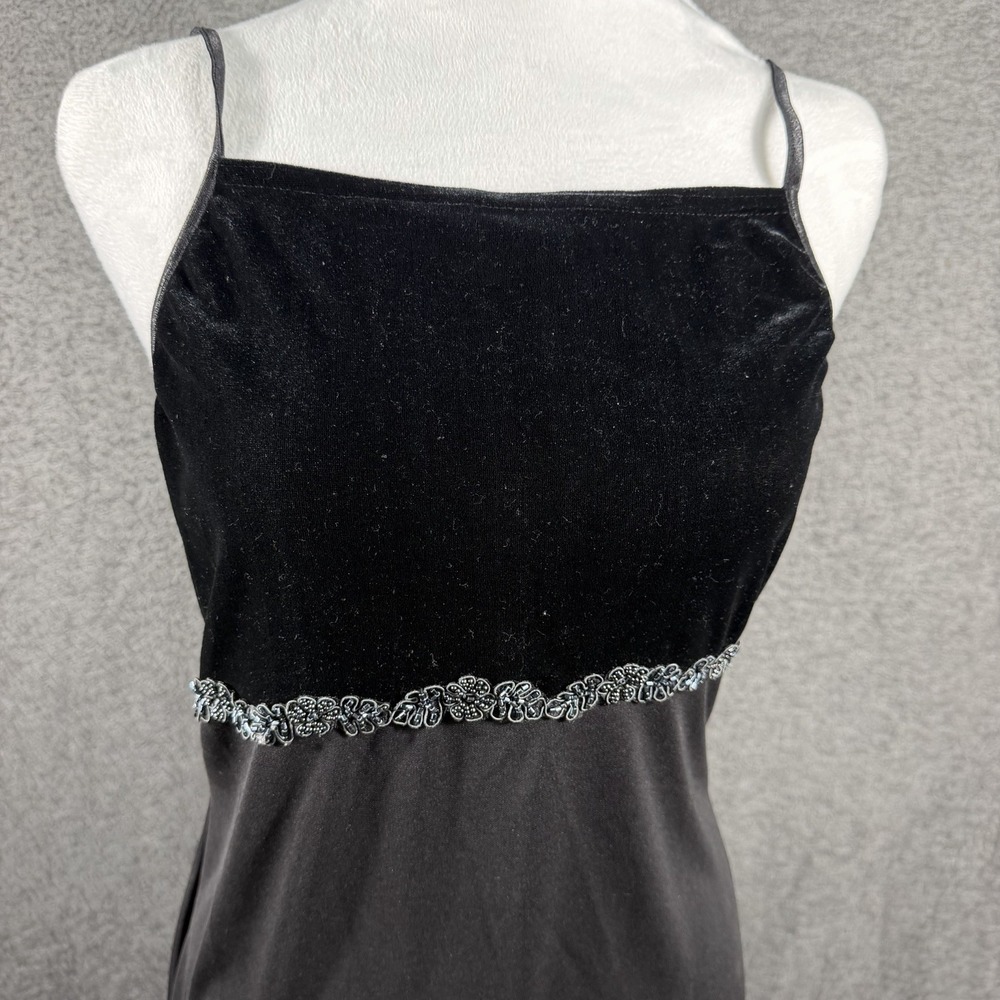 Vintage 90s Y2k Velvet Bodice Beaded Goth Prom Fairy Boho Maxi Slip Dress Size S
